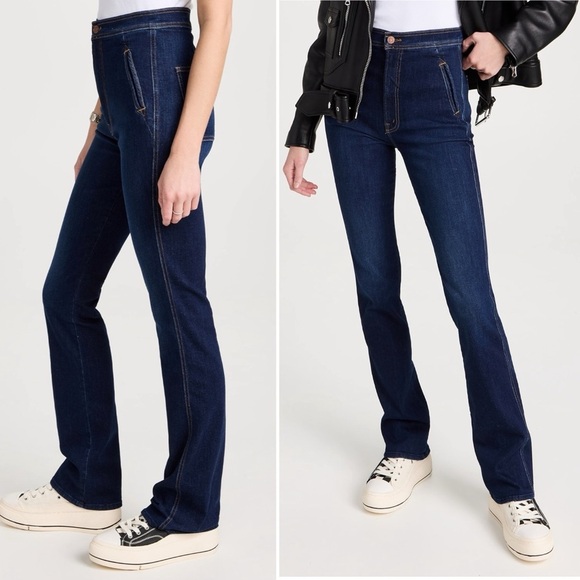 Mother Smokin Double Welt Heel Flare Jeans Retro Off Limits Dark Denim Blue 32 - Picture 5 of 14